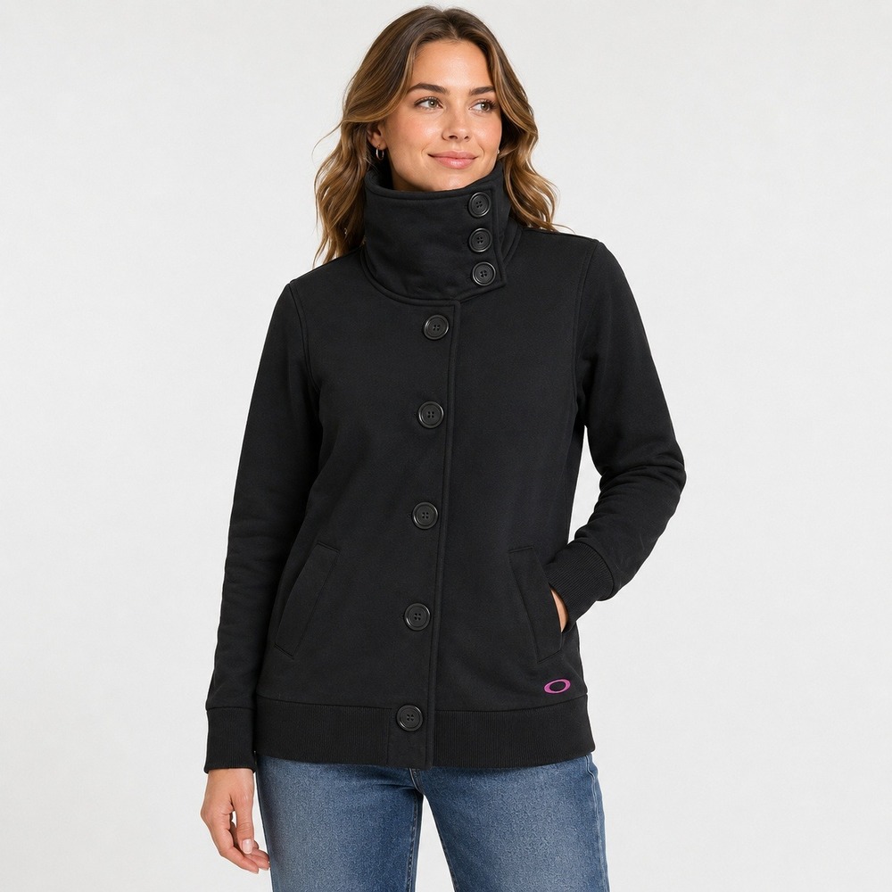 Oakley Warm N Dry Jacket Women M Black Funnel Neck Button Fleece 571407